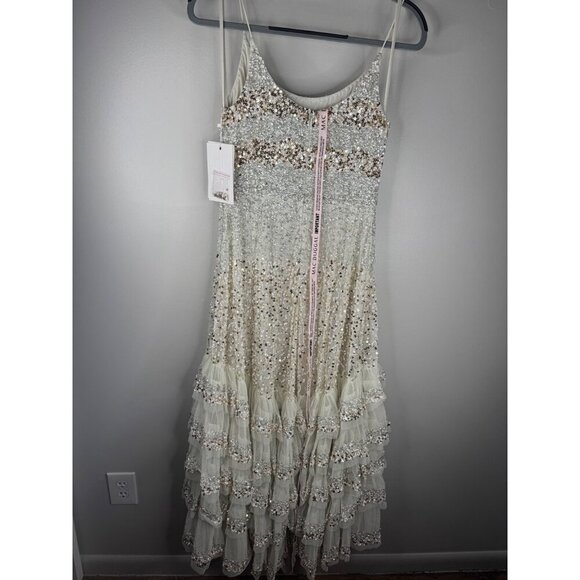 NWT MAC DUGGAL 10883 Embellished Scoop Neck Tiered Gown Champagne Size 6 - Picture 10 of 12